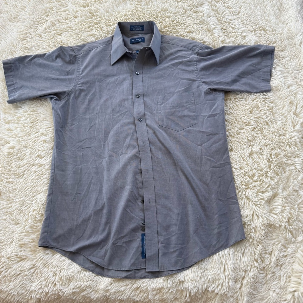 Towncraft men’s Gray/blue Casual short sleeve Button Down Shirt drop cut